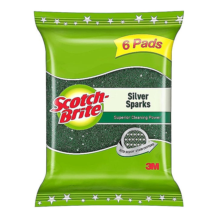 Scotch Brite Silver Spark Scrub Pads : 6 Units