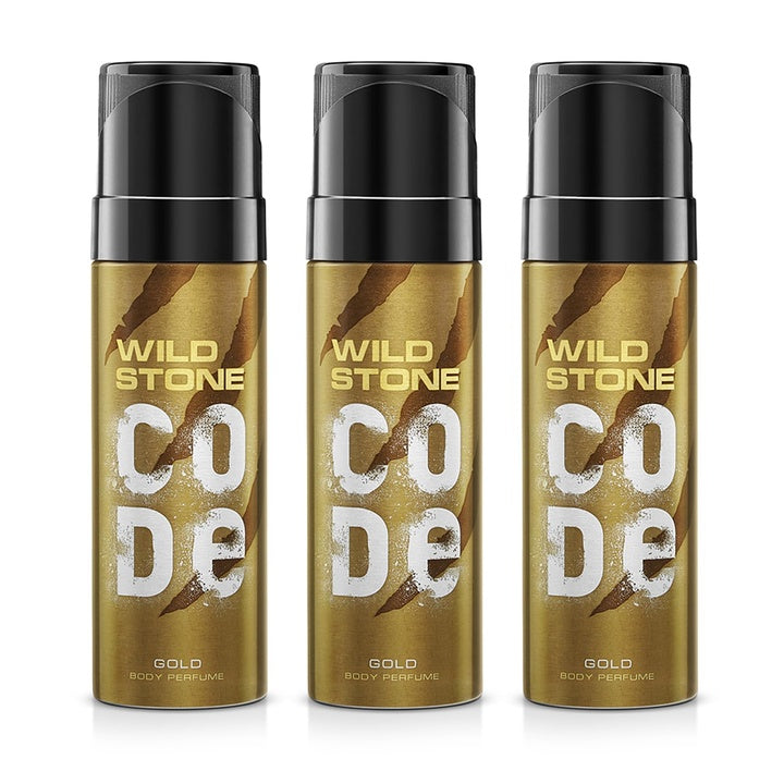 Wild Stone CODE Gold Body Perfume for Men, Pack of 3 (150ml each)|No Gas Deodorant|Long Lasting Body Spray