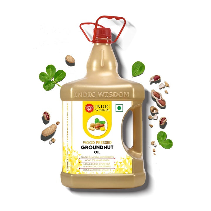 IndicWisdom Wood Pressed Groundnut Oil 5 Liter (Cold Pressed Groundnut Oil - Extracted on Wooden Churner)