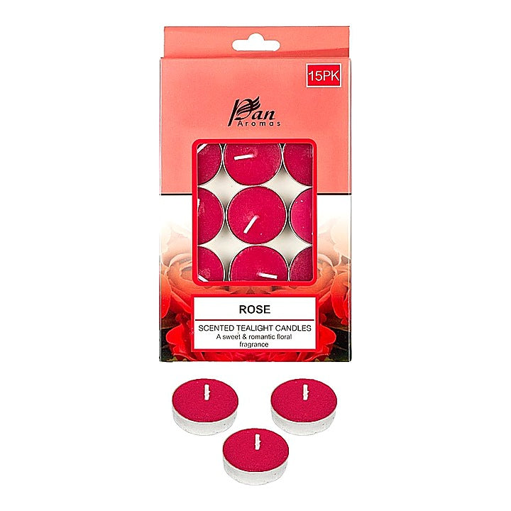 Pan Aromas  Scented Tea Light Candles - Rose : 15 Pieces