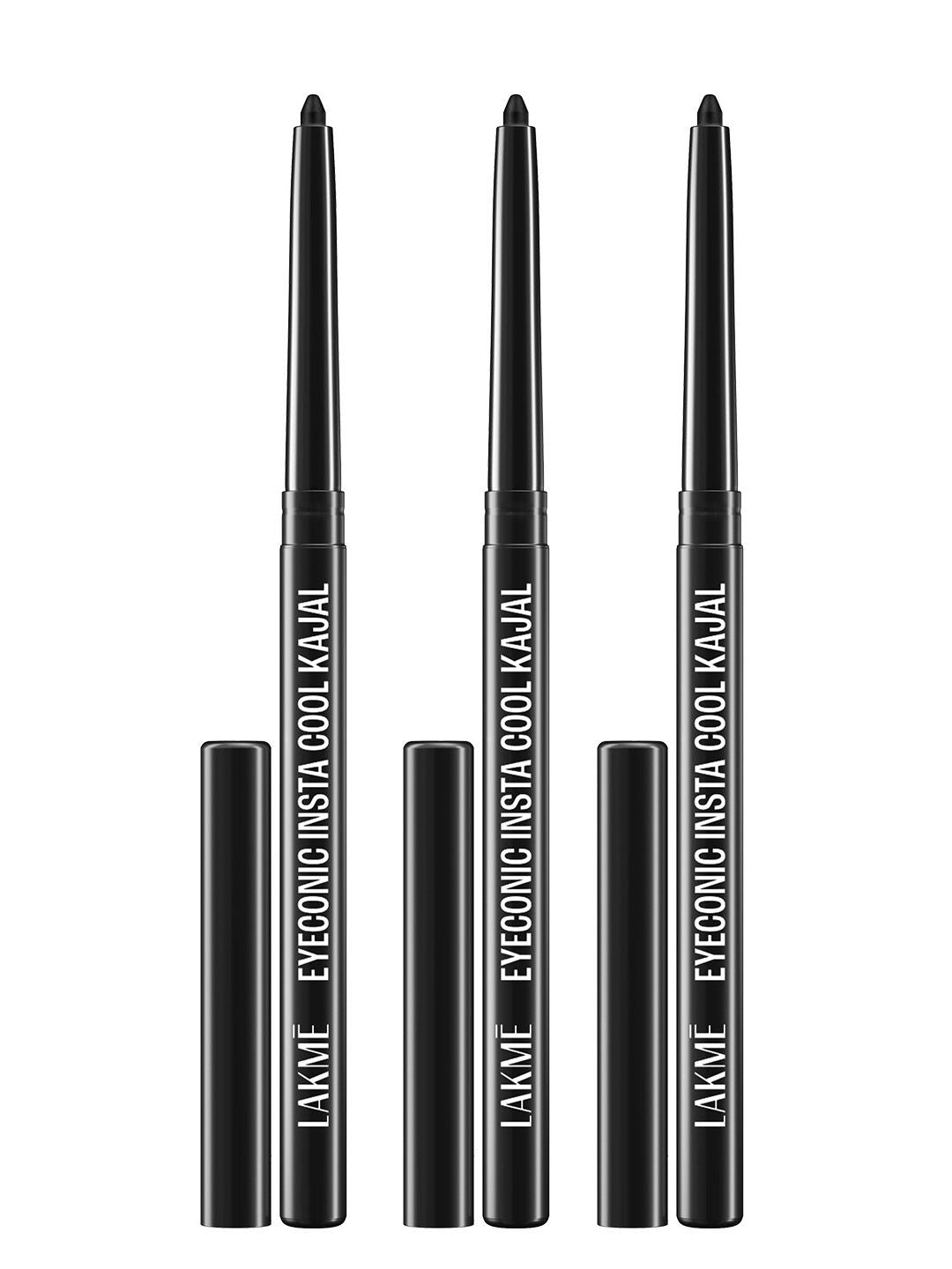 Lakme Set of 3 Eyeconic Insta Cool 24Hr Long wear Deep Black Kajal - 0.35g each
