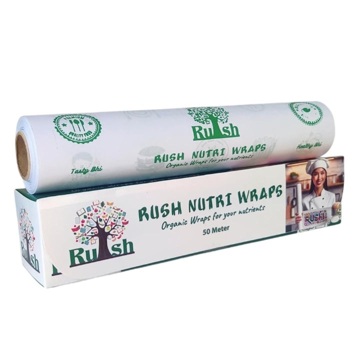 Rush Premium 50 Mtr Nutri Wrap Food Wrapping Paper with Sealing Sticker, Non-Sticky Butter Paper for Roti Use as Parchment for baking cake or roti clothes wrap