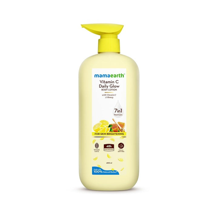 Mamaearth Vitamin C Daily Glow Body Lotion For Skin Brightening with Vitamin C & Honey 400ml|Nourishes Dry Skin|48 H Moisturization| 100% Natural Butter | Non-Greasy Smooth Skin | For All Skin Types