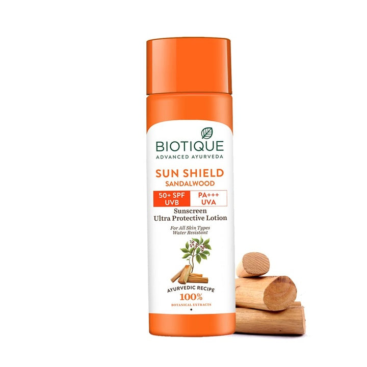 Biotique Bio Sandalwood Sunscreen Ultra Soothing Face Lotion, SPF 50+ |Ultra Protective Lotion| Keeps Skin Soft, Fair and Moisturized| Water Resistant| For All Skin Types| 120ml