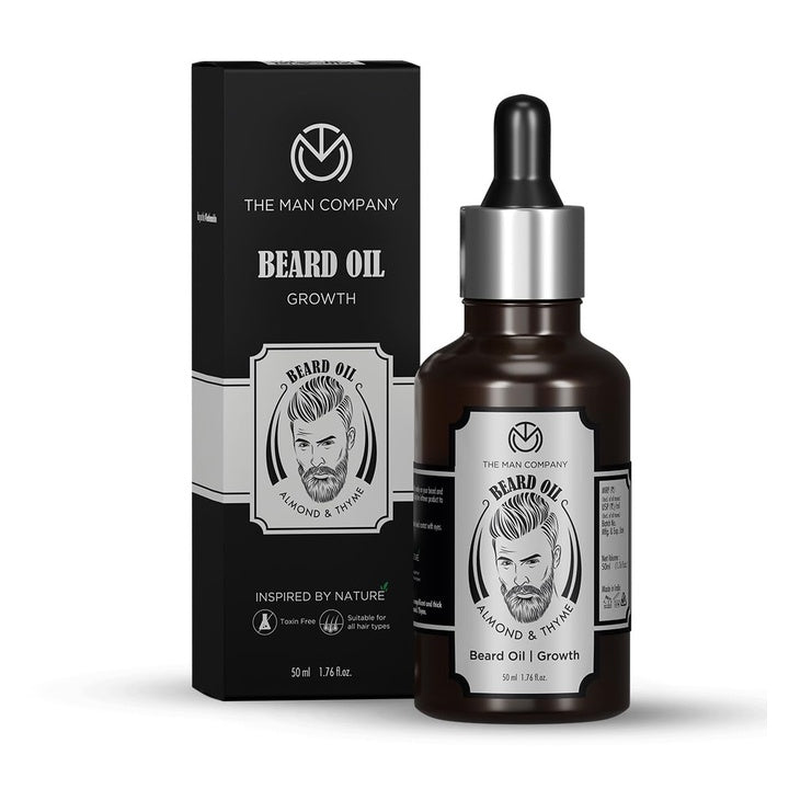The Man Company 100% Natural Beard Oil - 50 ml with Almond & Thyme for Faster, Thicker & Longer Beard | Best Beard Growth Oil for Man, Nourishes & Strengthens Uneven Patchy Beard