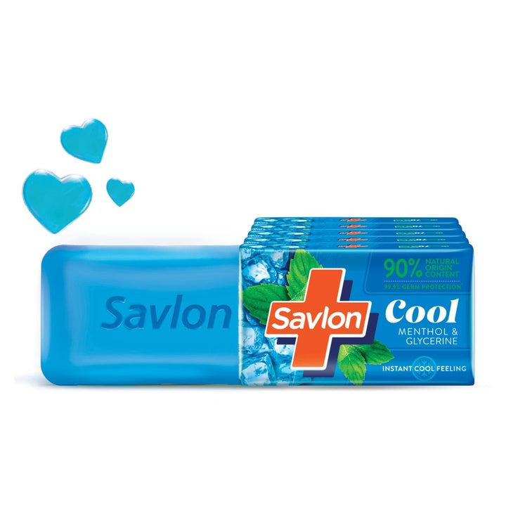 Savlon Cool Bathing Soap Bar 600g (120g Pack of 5) | 99.9% Germ Protection | Cool Menthol | Natural Origin Glycerin | Soft Moisturized Skin | Women & Men | All Skin Types | Value Family Pack