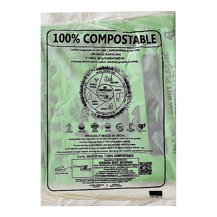 Bio Compostable Green Garbage Bag - 19X21 Inches : 15 Bags