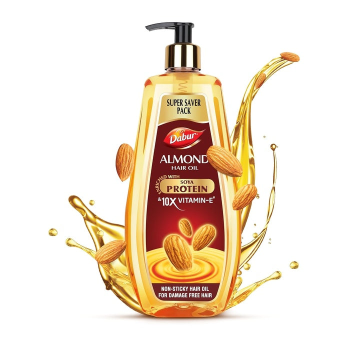 Dabur Almond Hair Oil - 650 ml|Provides Damage Protection|Non Sticky Formula|For Hair Fall control & Shiny Hair|Light Hair Oil with Almonds, Keratin Protein, Soya Protein & 10X Vitamin E (Pack of 1)