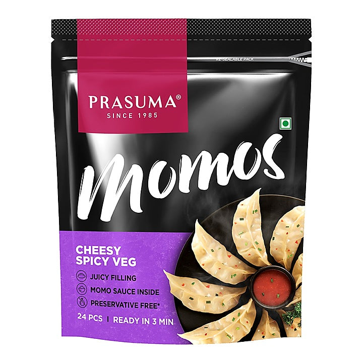 Prasuma Cheesy Spicy Veg Frozen Momos : 24 Pieces