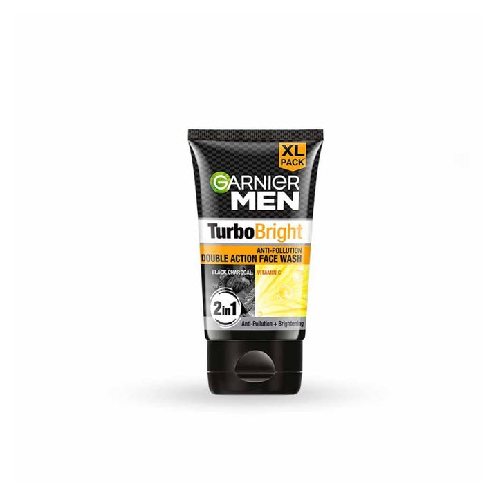 Garnier Men Turbo Bright Double Action Face Wash, Deep Cleansing Anti Pollution Face Wash with Charcoal and Vitamin C, Suitable for all Skin Types, 150g