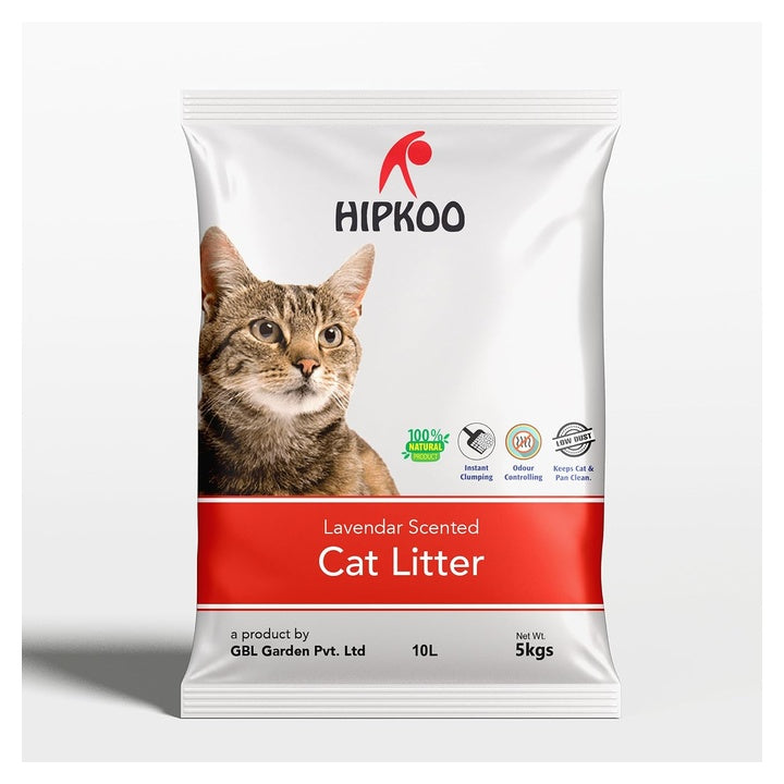 Hipkoo Exclusive Cat Litter 5Kg 100% Natural Lavender Scented Clumping Bentonite Clay Dust Free Trial or Travel or Single Pack Premium Absorbent Eco-Friendly Sand for All Breeds of Cats