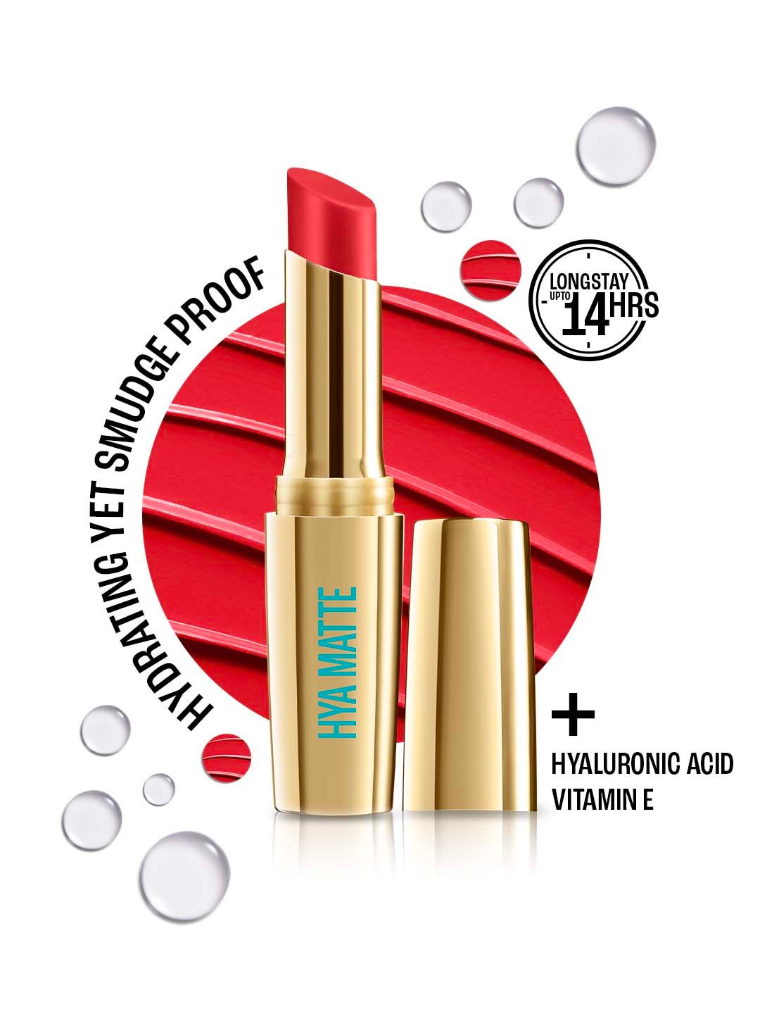 Lakme 9to5 Hya Matte Hydrating Smudgeproof Lipstick Lasts 14Hr  3.6g - Red Alert VM1