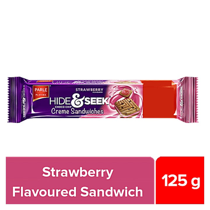 Parle Platina Hide & Seek Strawberry Flavoured Choco Chip Creme Sandwich Biscuits (100 g)