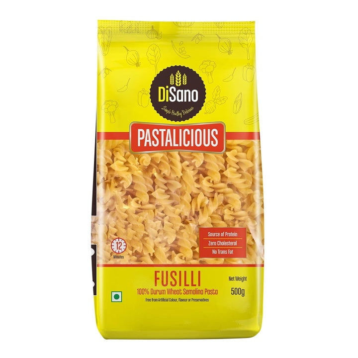 DiSano Fusilli Pasta 500g, Healthy Pasta, Made with 100% Durum Wheat Semolina, 100% Suji, No Maida, Source of Protein & Fibre, Non-Sticky