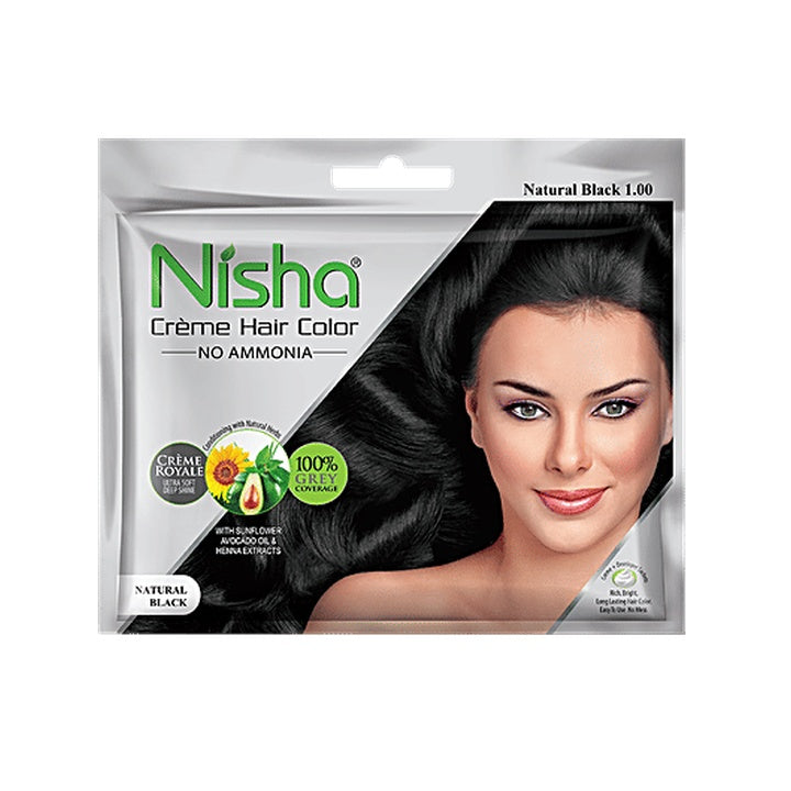 Nisha Creme Hair Colour - Natural Black 1.00 (1 pc)
