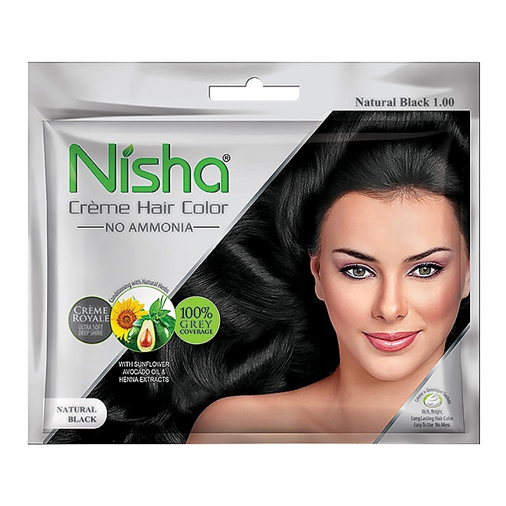 Nisha Creme Hair Colour - Natural Black 1.0 (20 g + 20 ml) : 1 Unit