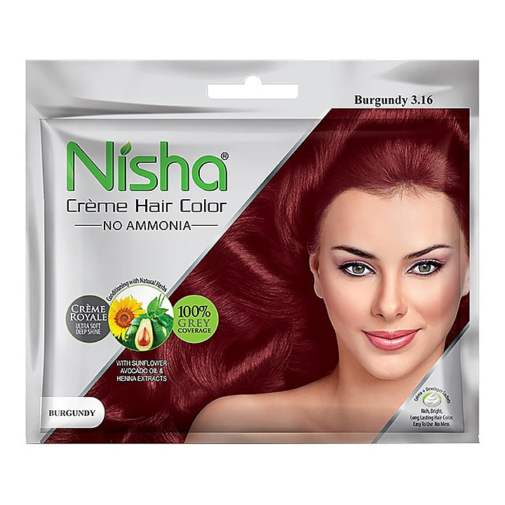 Nisha Creme Hair Colour - Burgundy (20 g + 20 ml) : 1 Unit