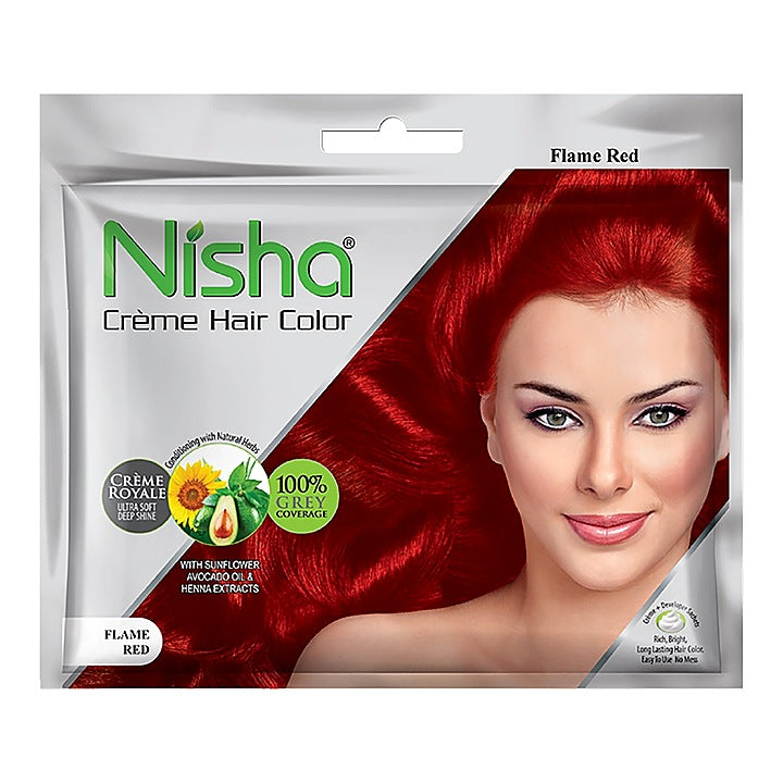 Nisha Creme Hair Colour - Flame Red (20 g + 20 ml) : 1 Unit