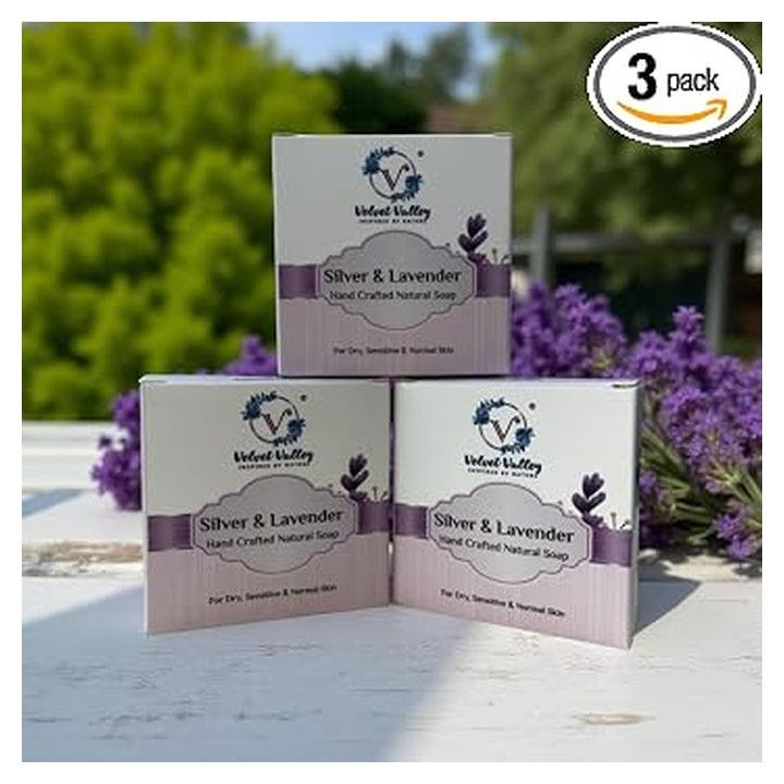 Velvet Valley Silver Soap Bar for Oily Skin, 100g, Pack of 3