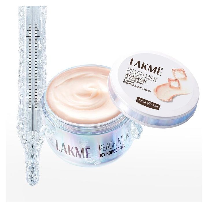 Lakmē Peach Milk Icy Sorbet Gel: First Ever Cooling Face Moisturizer with 2% Pro-Ceramides, Peptides & Pentavitin for Instant Ice-Plunge Glow & 24hr Barrier Repair – Non-Sticky, Lightweight, 100g