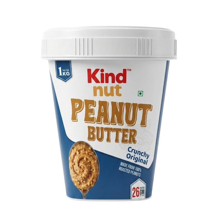 Kind Nut All Natural Peanut Butter Crunchy 1Kg | 26g Protein per 100g | Cholesterol Free, Vegan Peanut Butter, Vegan Peanut Butter, Nut Butter, High in Protein Spread, 100% Pure Roasted peanuts butter