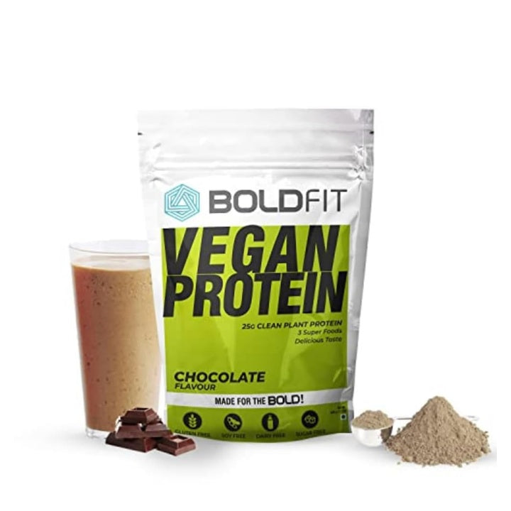 Boldfit Plant Protein Powder - Plant Based Protein Powder with Multivitamin, Minerals, Superfoods, Pea Protein, Digestive Enzymes | Plant Protein Powder -Chocolate Flavour - 500g