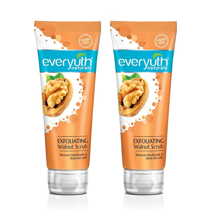 Everyuth Naturals Exfoliating Walnut Face Scrub | Removes Dead Skin, Blackheads & Whiteheads | With Walnut Shell|Oily, Dry, Normal, Combination & Sensitive Skin - 100g (Pack of 2) Tube