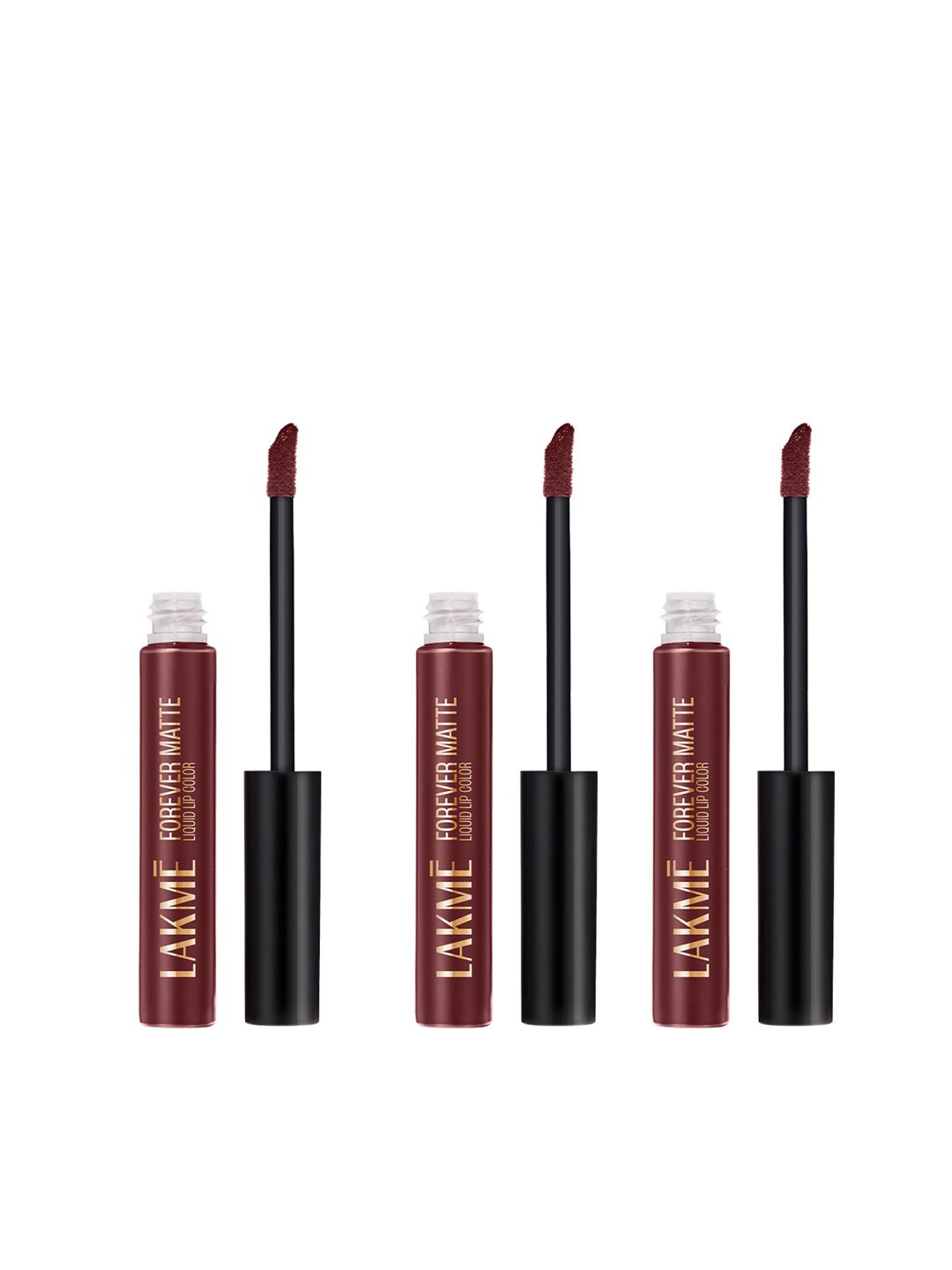 Lakme Set of 3 Forever Matte Lightweight 16Hr Liquid Lipstick 5.6ml Each - Wine Touch