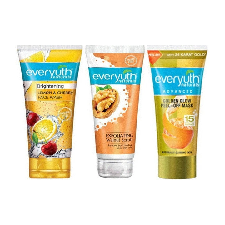 Everyuth Naturals Face Wash 150g + Walnut Scrub 100g + Peel-Off Mask 100g (3-in-1 Combo Set)