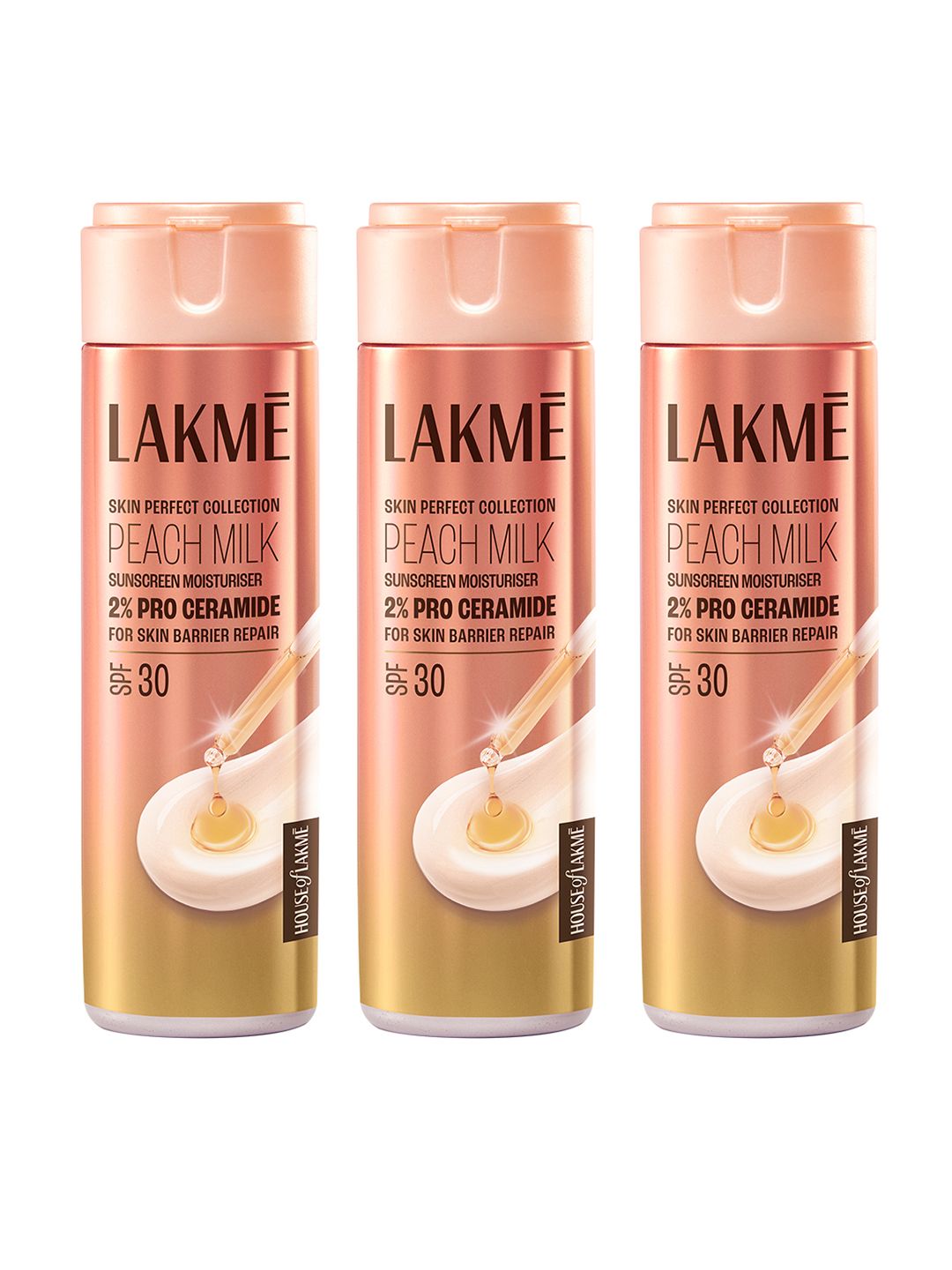 Lakme 3 Pcs Peach Milk SPF 30 Moisturiser & 2% Pro Ceramide Barrier Repair - 200ml Each