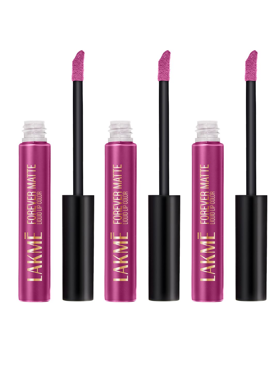 Lakme Set of 3 Forever Matte Lightweight 16Hr Liquid Lipstick  5.6ml Each - Pink Trip
