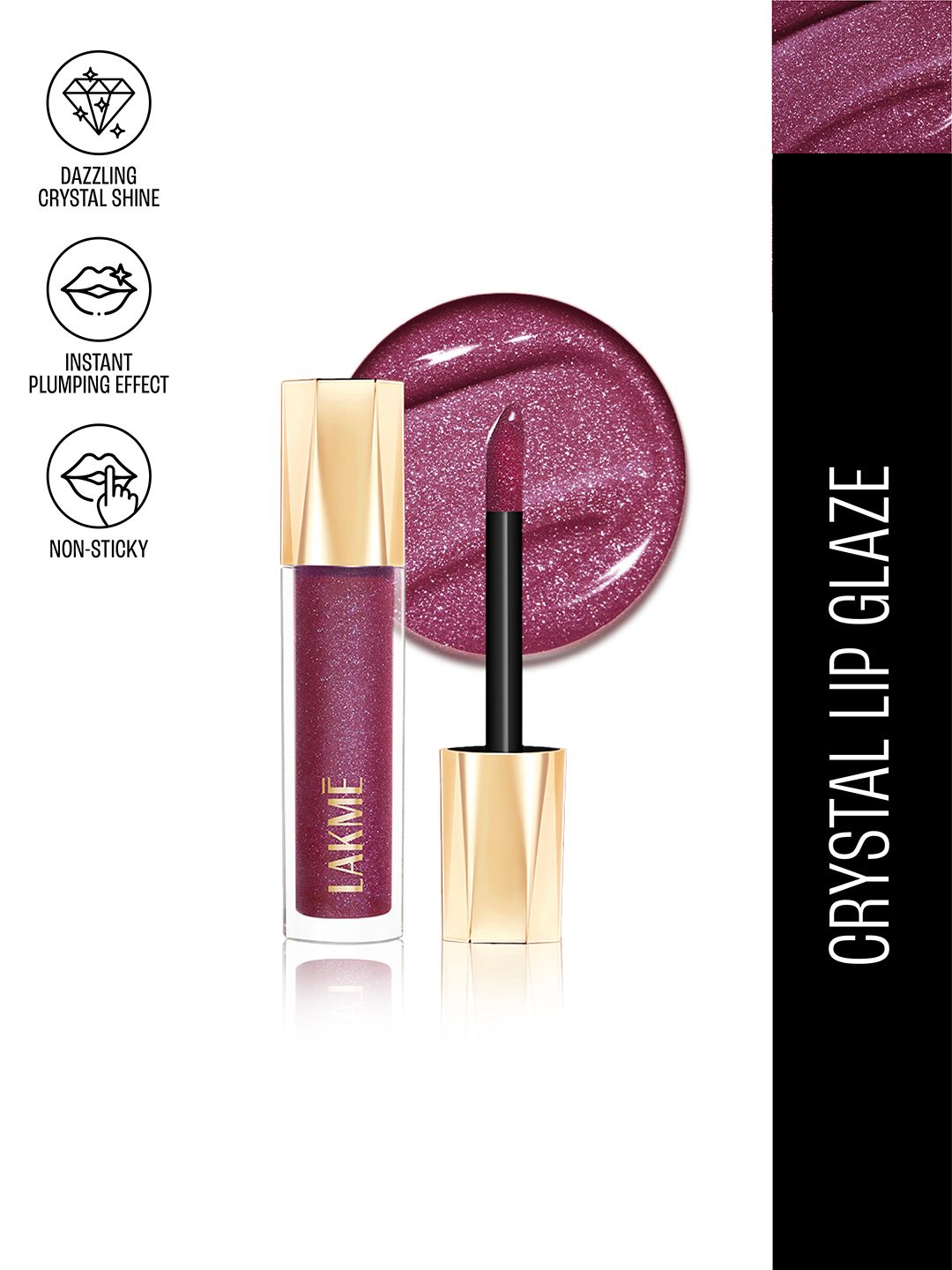 Lakme Glitterati Non-Sticky Hydrating Lip Glaze With Vegan Collagen 5ml - Berry Sparkler