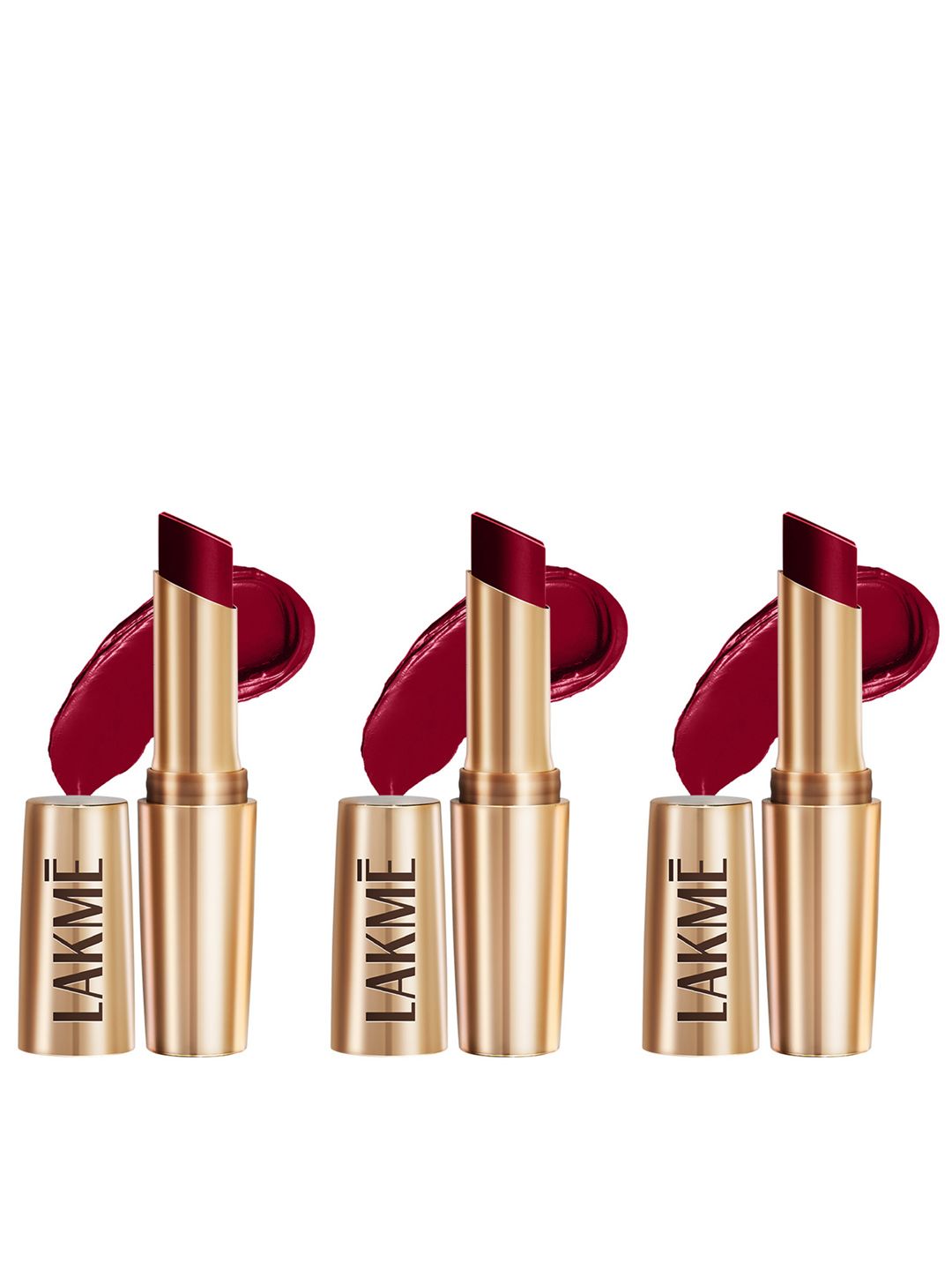 Lakme Set of 3 9to5 Powerplay Priming Matte Lipstick 3.6g each - Burgundy Passion