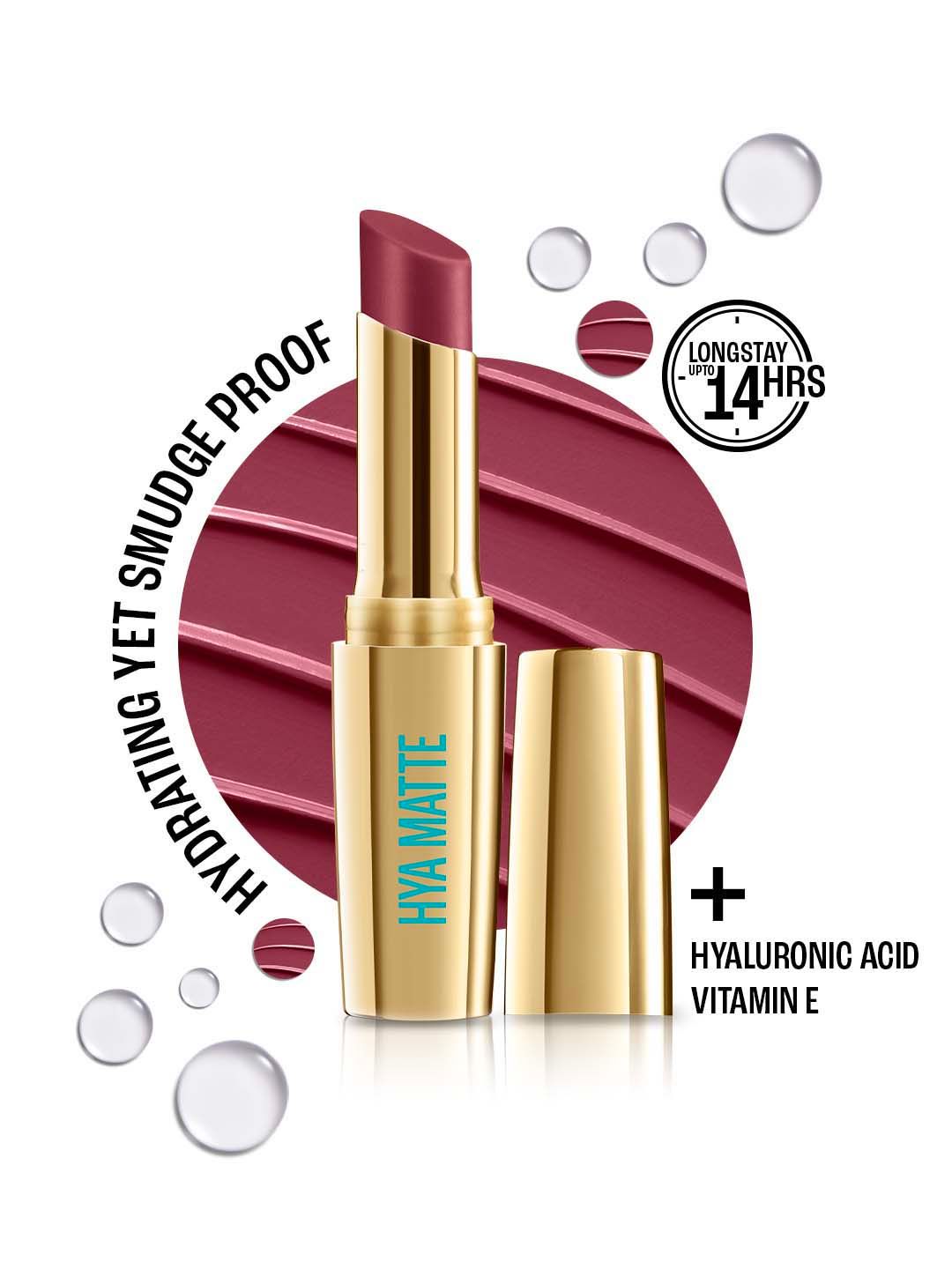 Lakme 9to5 Hya Matte Hydrating Smudgeproof Lipstick Lasts 14Hr Afterhours 3.6g - Wine MM1