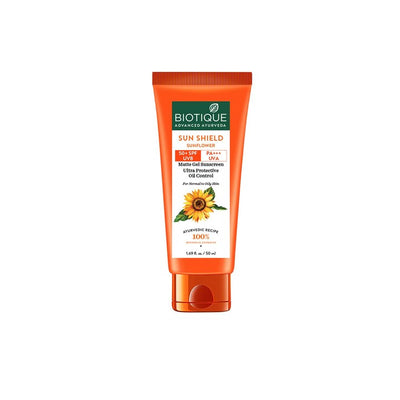 Biotique Unisex Sun Shield SPF 50 UVB/PA+++ UVA Bio Sunflower Matte Sunscreen Gel 50 ml