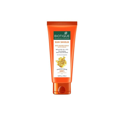 Biotique Unisex Sun Shield SPF 30 UVB/PA++ UVA Bio Micro Gold Matte Sunscreen Cream 50 ml
