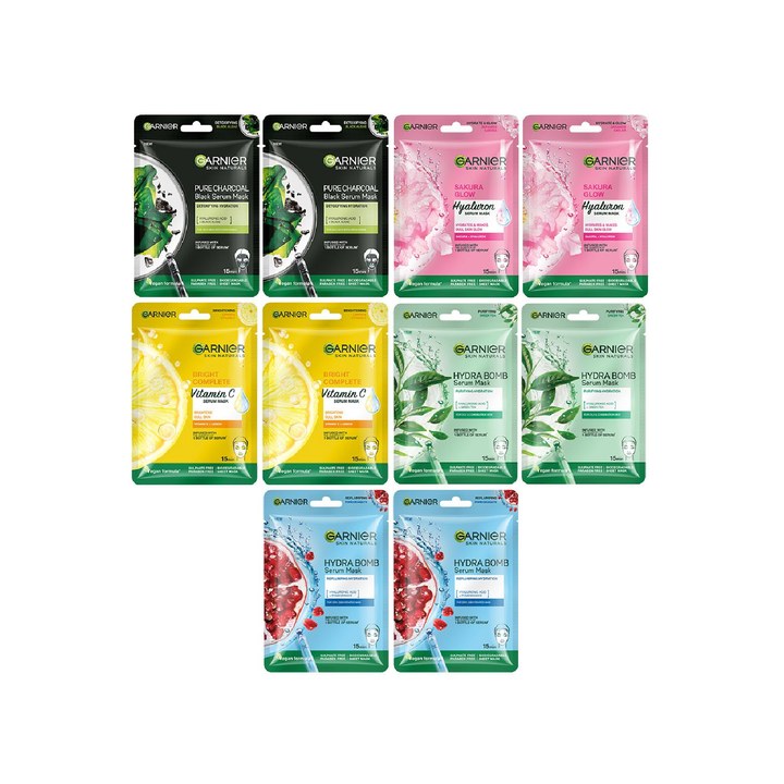 Garnier Skin Naturals Set of 10 Serum Face Sheet Masks for All Skin Types - 280 g