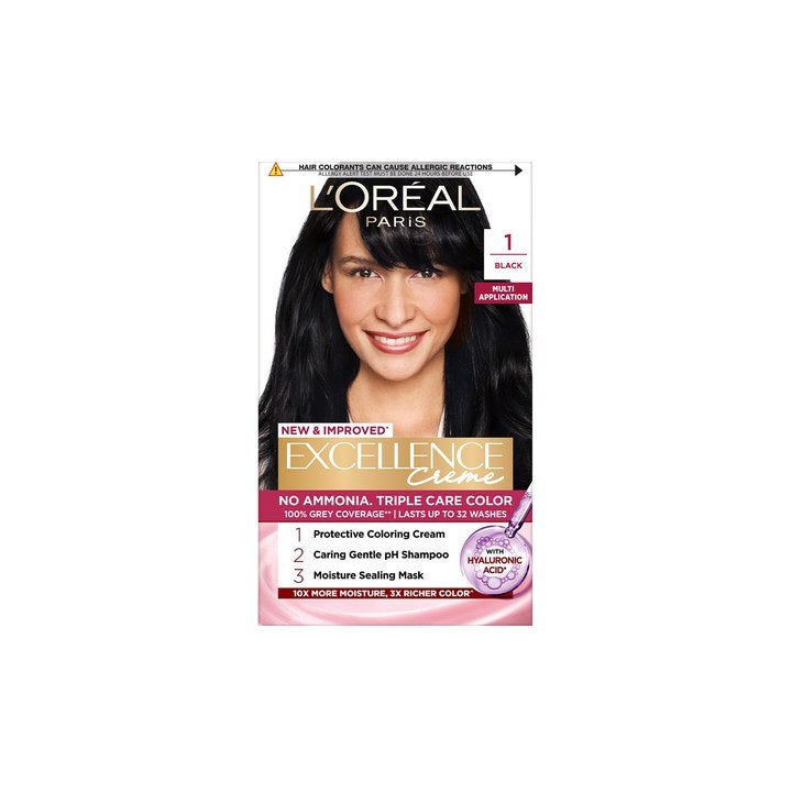LOreal Paris New Excellence Creme Hair Color Shade 1 Black - 60g+60ml+12ml+40g