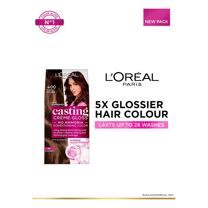 LOreal Paris Casting Creme Gloss Hair Color with Glycolic Gloss Complex - Dark Brown 400