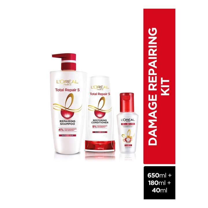 LOreal Paris Total Repair 5 Shampoo 650 ml + Conditioner 180 ml + Serum 40 ml Combo