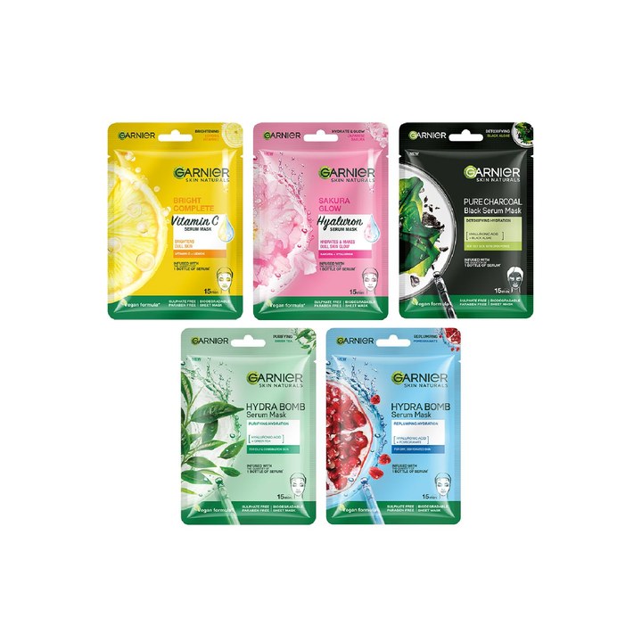 Garnier Skin Naturals Set of 5 Serum Face Sheet Masks for All Skin Types - 140 g