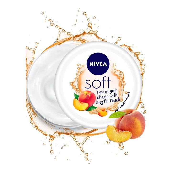 Nivea Soft Light Moisturizer Cream - Playful Peach - For Face Hands & Body - 100 ml