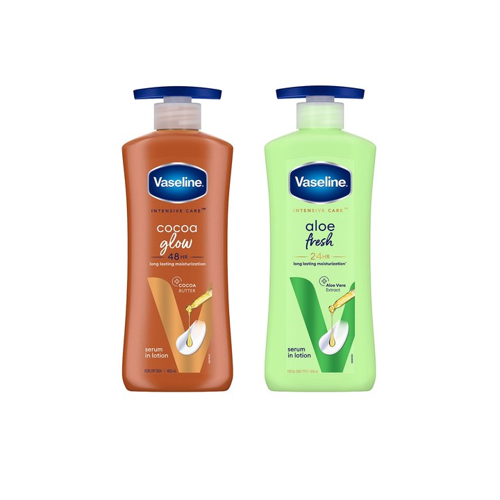 Vaseline 2Pcs Intensive Care Cocoa Glow & Aloe Fresh Body Lotions - 400ml each