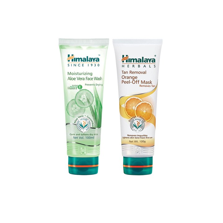 Himalaya Set of Moisturizing Aloe Vera Face Wash & Tan Removal Orange Peel-Off Mask