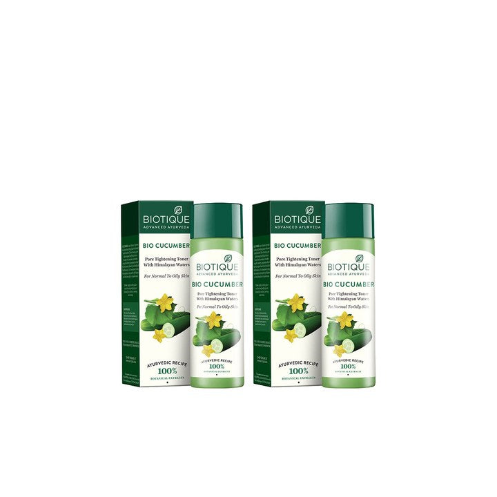 Biotique Set of 2 Cucumber Pore Tightening Refreshing Toner for Oily Skin - 120 ml each