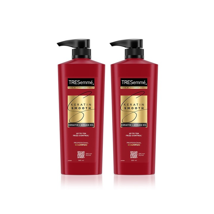 TRESemme Set of 2 Keratin Smooth Shampoo with Keratin & Argan Oil for Shine - 580 ml each