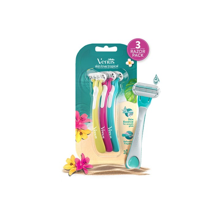 Gillette Venus Women Set of 3 Skin Love Razors with Skin Essence - Blue & White