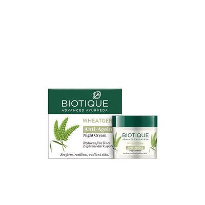 Biotique Wheatgerm Anti-Ageing Night Cream - Targeting Wrinkles & Dull, Dry Skin - 50g