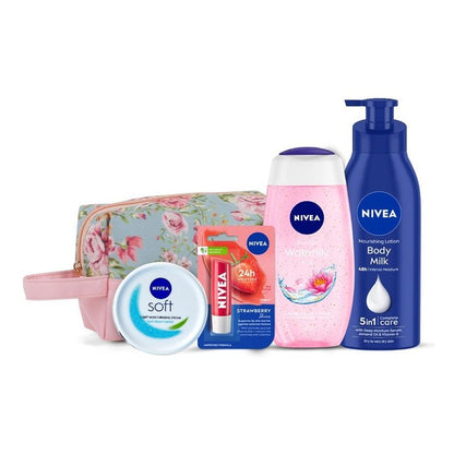 Nivea Set of Body Lotion - Shower Gel - Face Moisturizer & Lip Balm