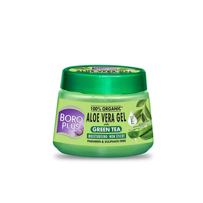 BOROPLUS 100% Organic Non Sticky Aloe Vera Gel with Green Tea - 200 ml